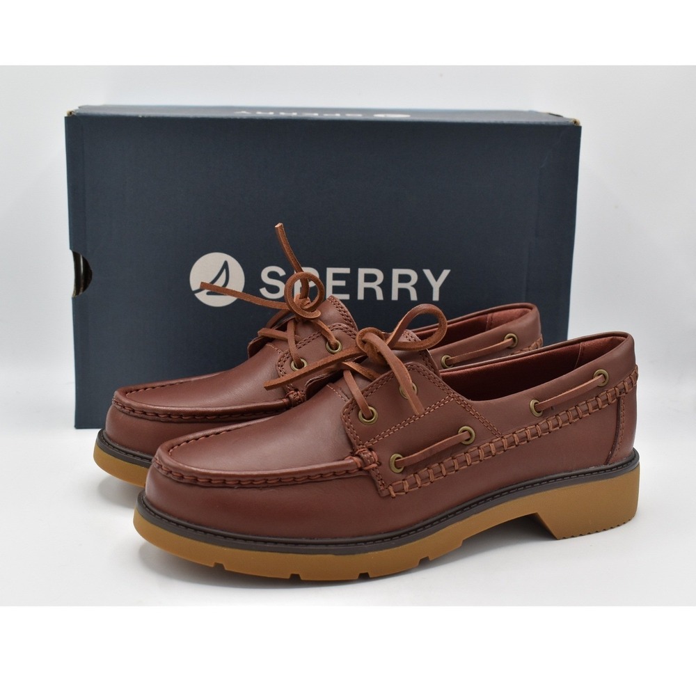 Sperry Wells Boat Shoes Womens 9.5 Cordovan Brown New Lug Sole Leather